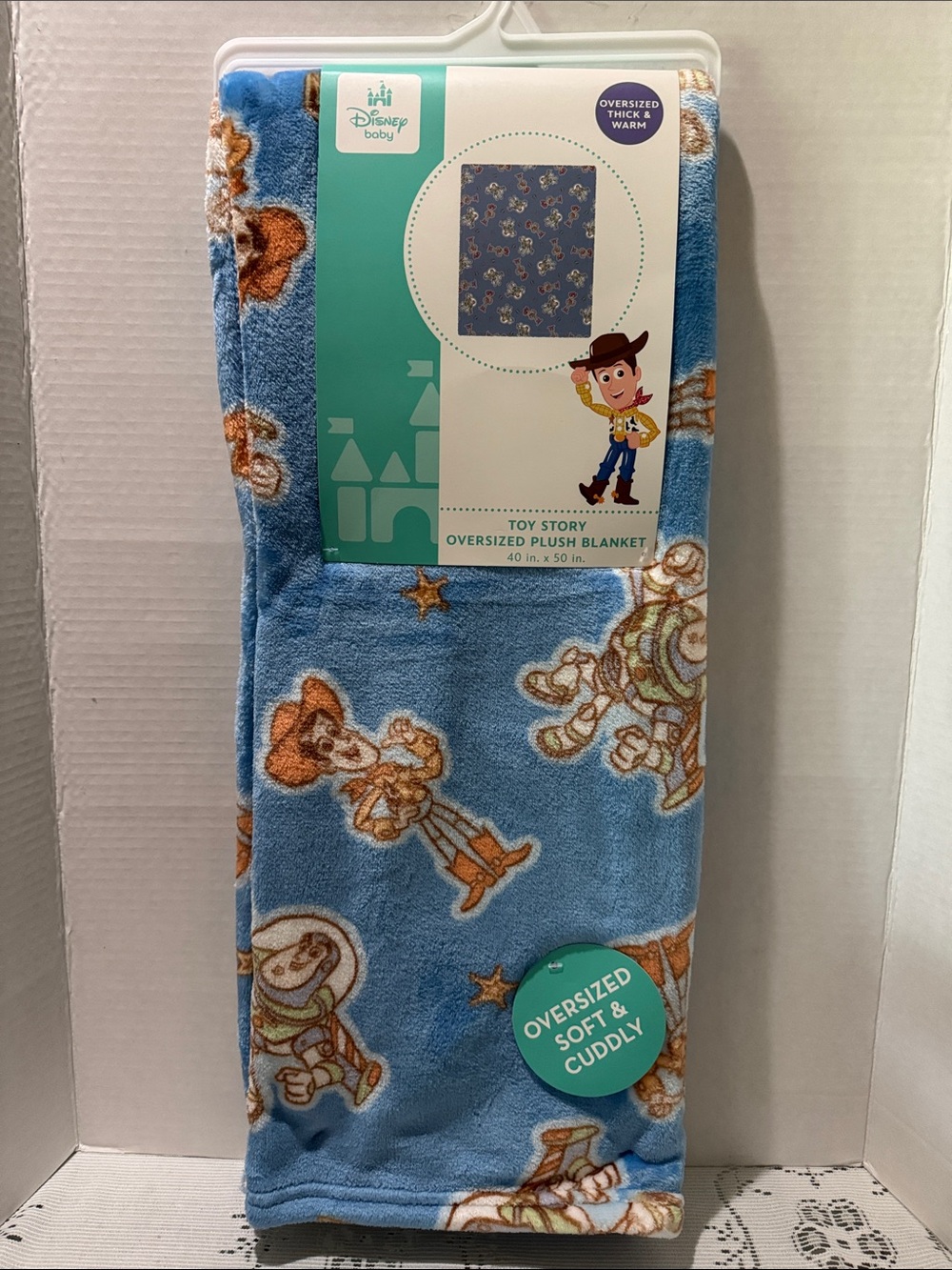 Disney Baby Toy Story Woody & Buzz Blue Oversized Soft Plush Blanket 40”x50”